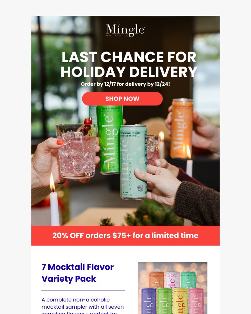 Screenshot of email sent to a Mingle Mocktails Newsletter subscriber