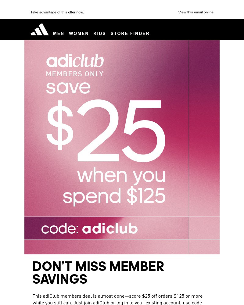 Screenshot of email with subject /media/emails/final-hours-25-off-for-adiclub-members-0e876f-cropped-ae0fab5a.jpg