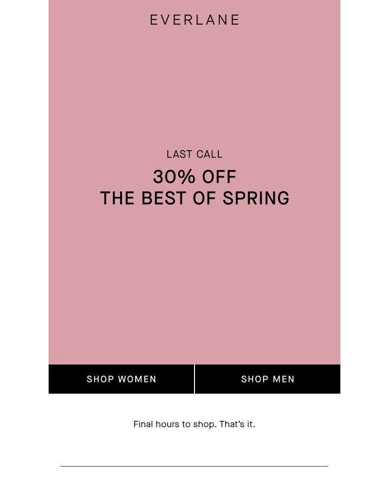 Screenshot of email sent to a Everlane Registered user