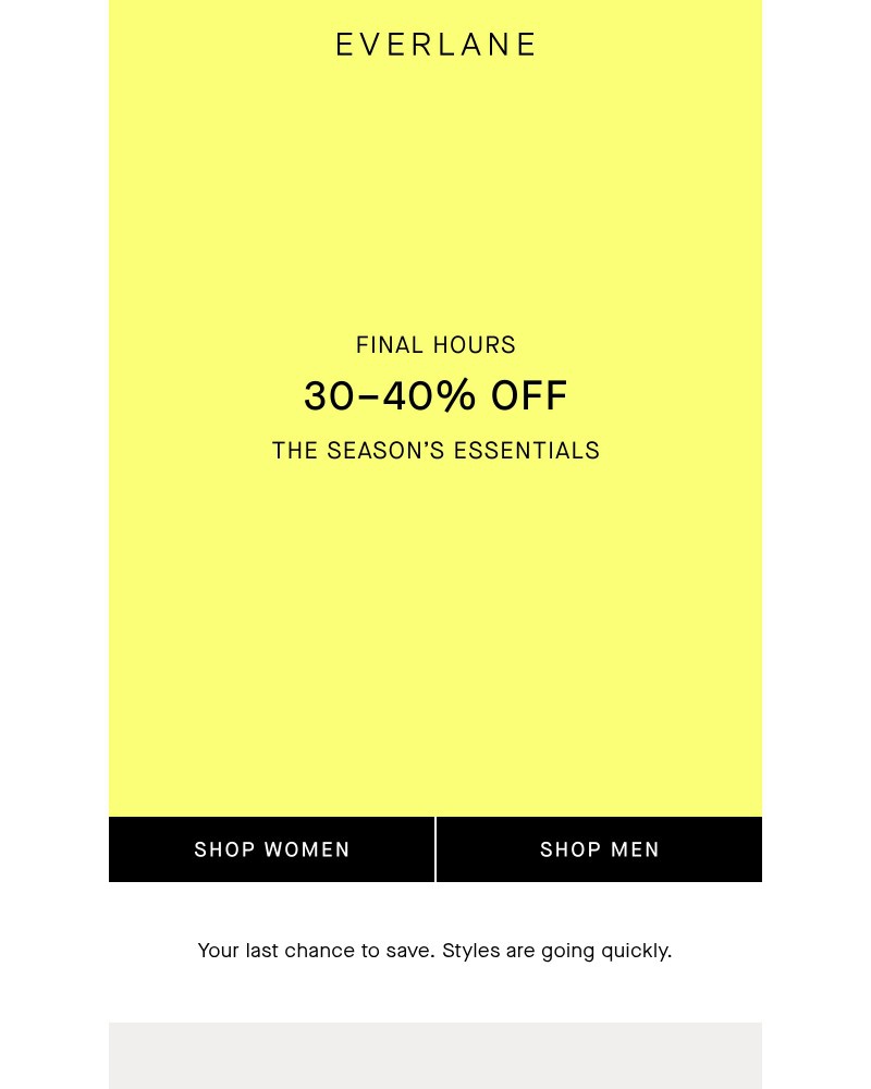 Screenshot of email sent to a Everlane Registered user