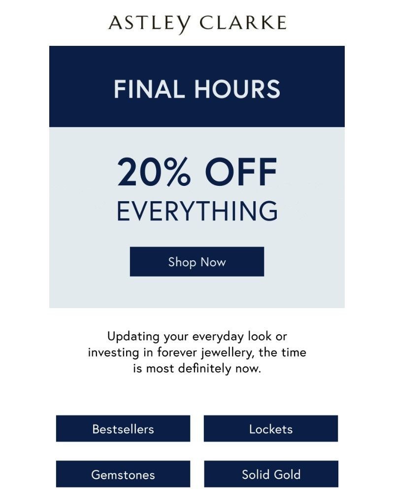 Screenshot of email sent to a Astley Clarke Newsletter subscriber