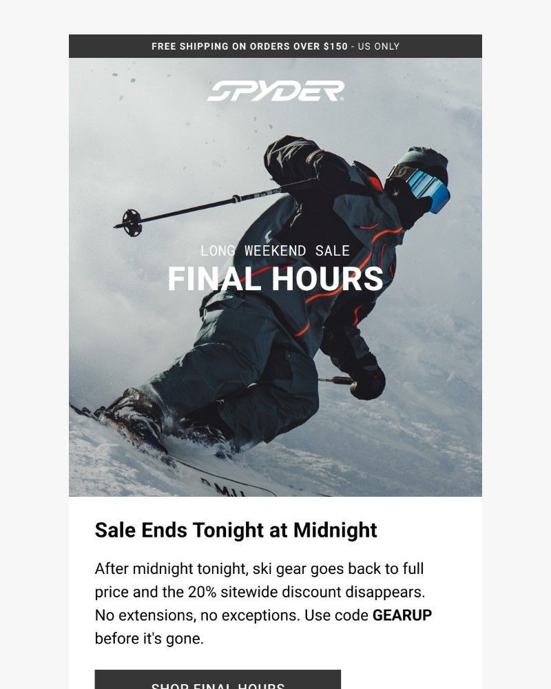 Screenshot of email sent to a Spyder Newsletter subscriber