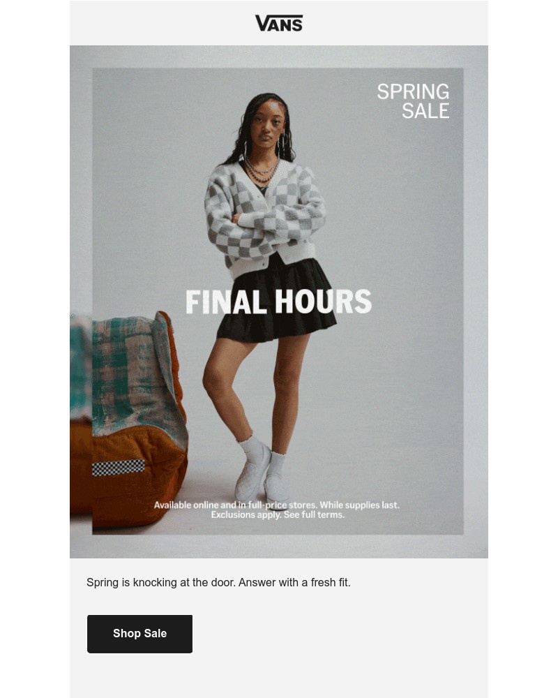 Screenshot of email sent to a Vans Registered user