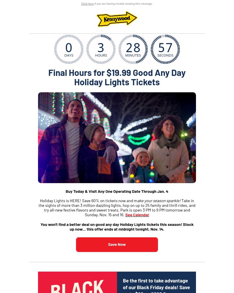 Screenshot of email sent to a Kennywood Newsletter subscriber