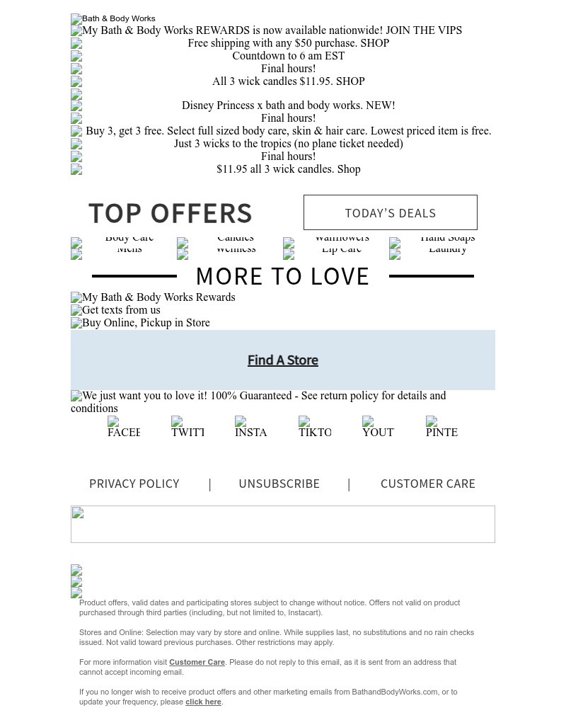 Screenshot of email sent to a Bath & Body Works Newsletter subscriber