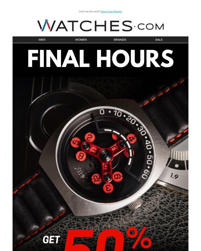 Screenshot of email sent to a Watches.com Newsletter subscriber