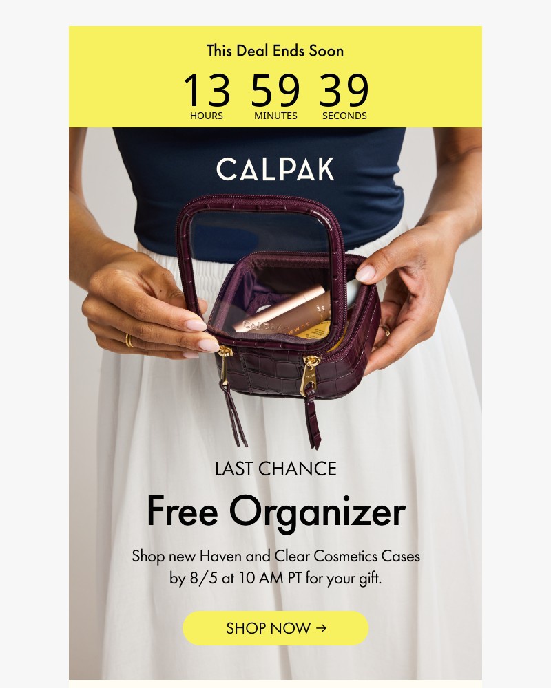 Screenshot of email sent to a Calpak Newsletter subscriber
