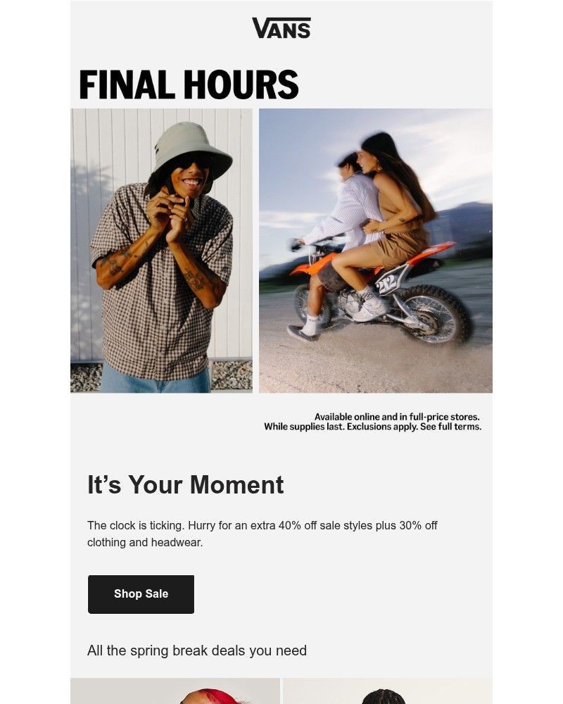 Screenshot of email sent to a Vans Registered user