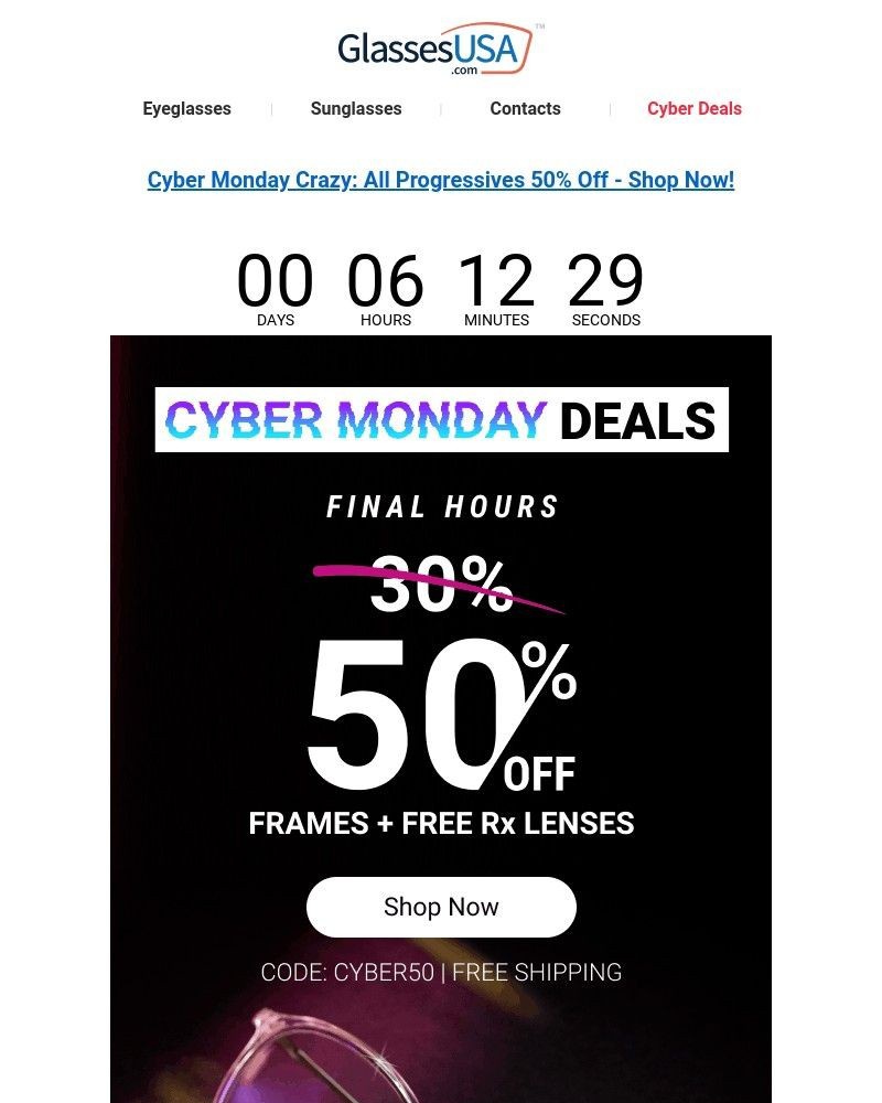 Screenshot of email with subject /media/emails/final-hours-for-cyber-monday-deals-on-glasses-including-ray-ban-and-oakley-10b5b8_v8KSjux.jpg