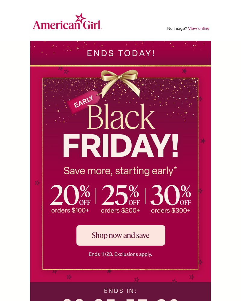 Screenshot of email sent to a American Girl Newsletter subscriber