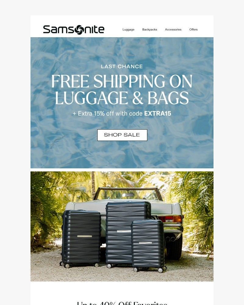 Screenshot of email sent to a Samsonite Newsletter subscriber