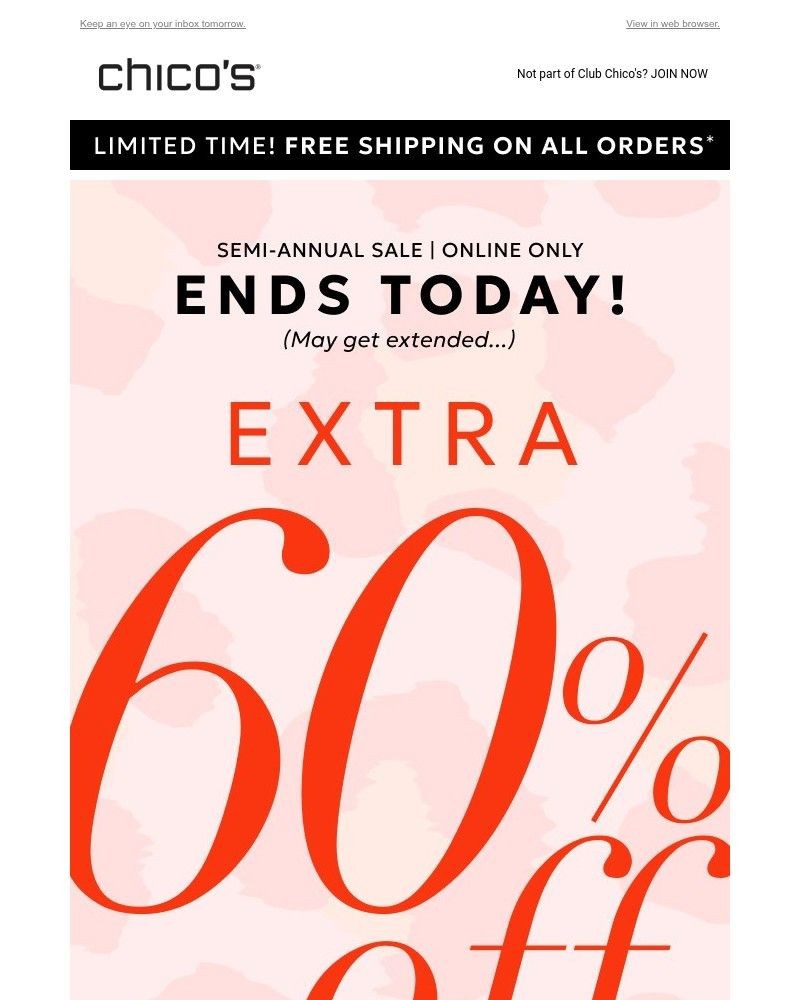 Screenshot of email sent to a Chico’s Newsletter subscriber