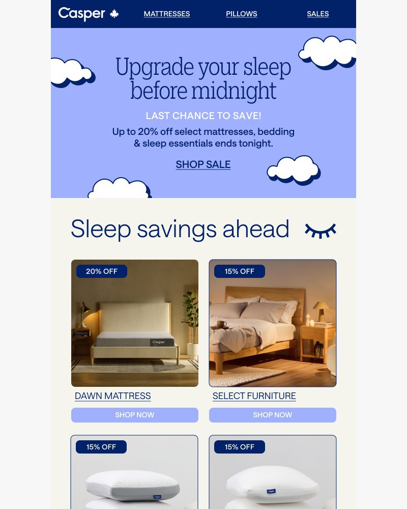 Screenshot of email sent to a Casper Newsletter subscriber