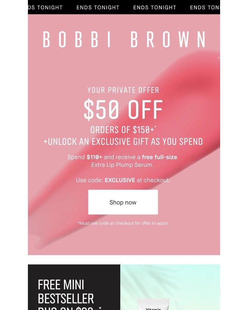 Screenshot of email sent to a Bobbi Brown Newsletter subscriber