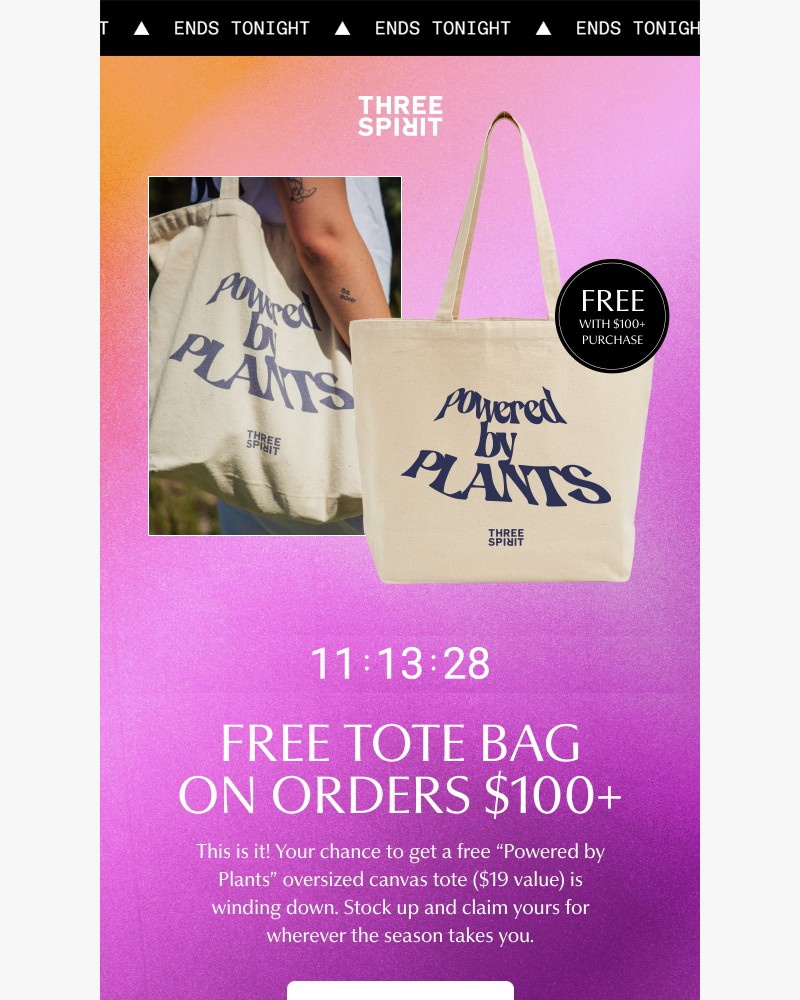 Screenshot of email sent to a Three Spirit Newsletter subscriber