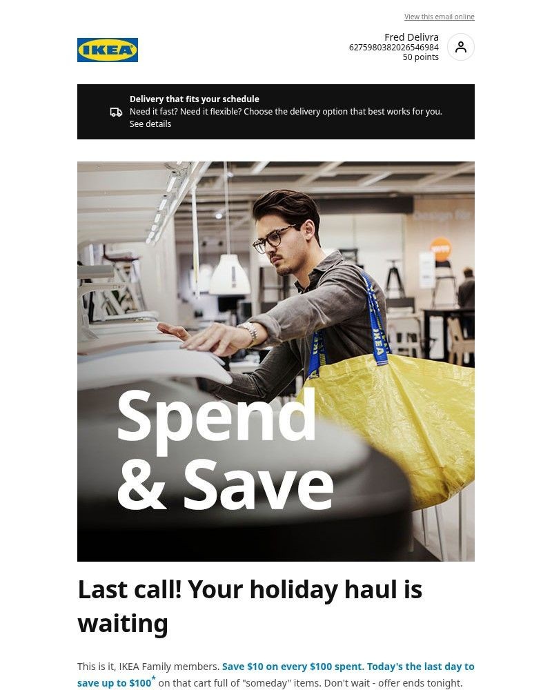 Screenshot of email sent to a Ikea Registered user