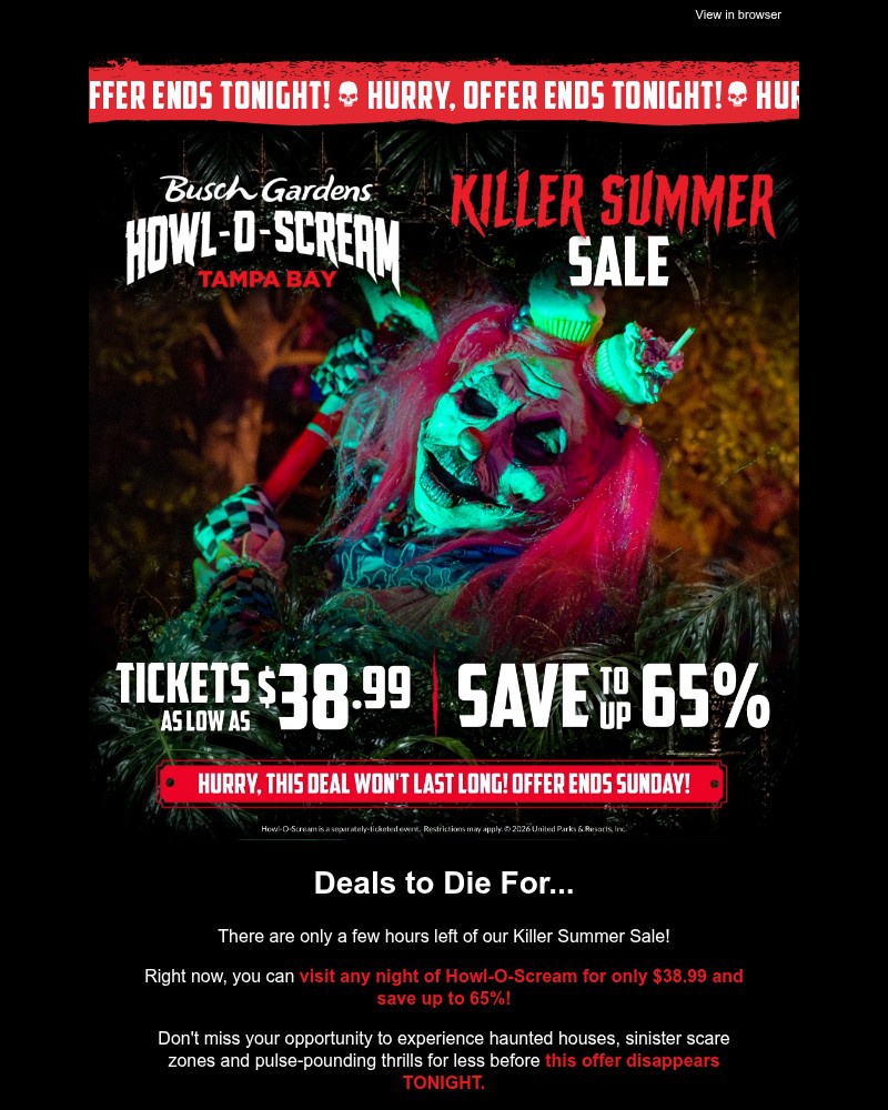 Screenshot of email sent to a Busch Gardens Newsletter subscriber
