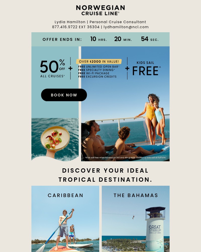 Screenshot of email sent to a Norwegian Cruise Line Newsletter subscriber