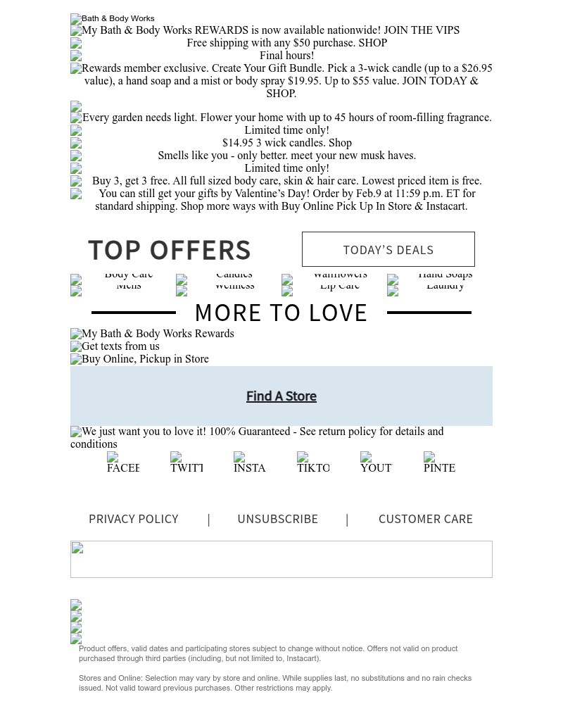 Screenshot of email sent to a Bath & Body Works Newsletter subscriber