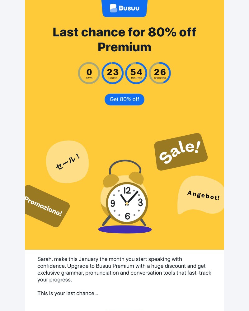 Screenshot of email sent to a Busuu Registered user