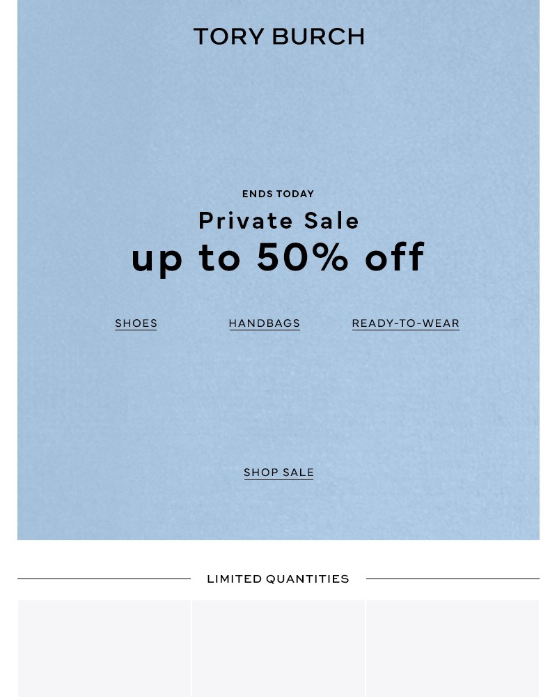 Screenshot of email sent to a Tory Burch Newsletter subscriber
