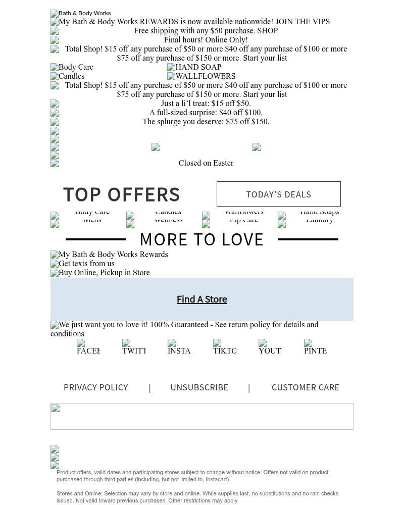 Screenshot of email sent to a Bath & Body Works Newsletter subscriber