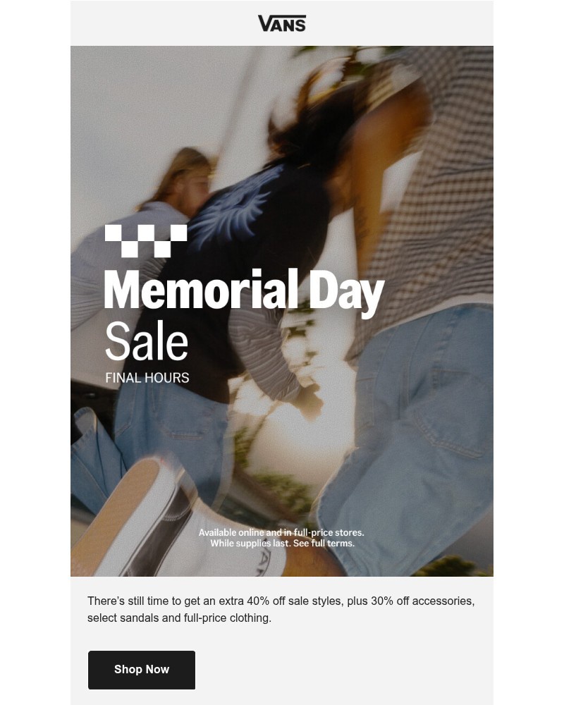 Screenshot of email sent to a Vans Registered user