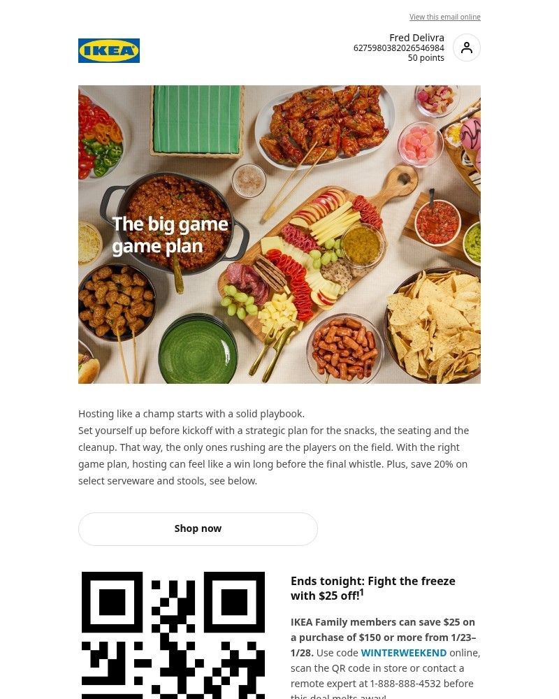 Screenshot of email sent to a Ikea Registered user