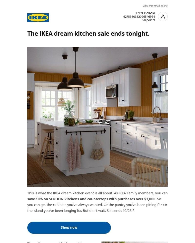 Screenshot of email sent to a Ikea Registered user