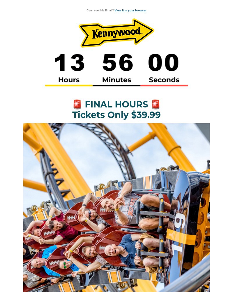 Screenshot of email sent to a Kennywood Newsletter subscriber