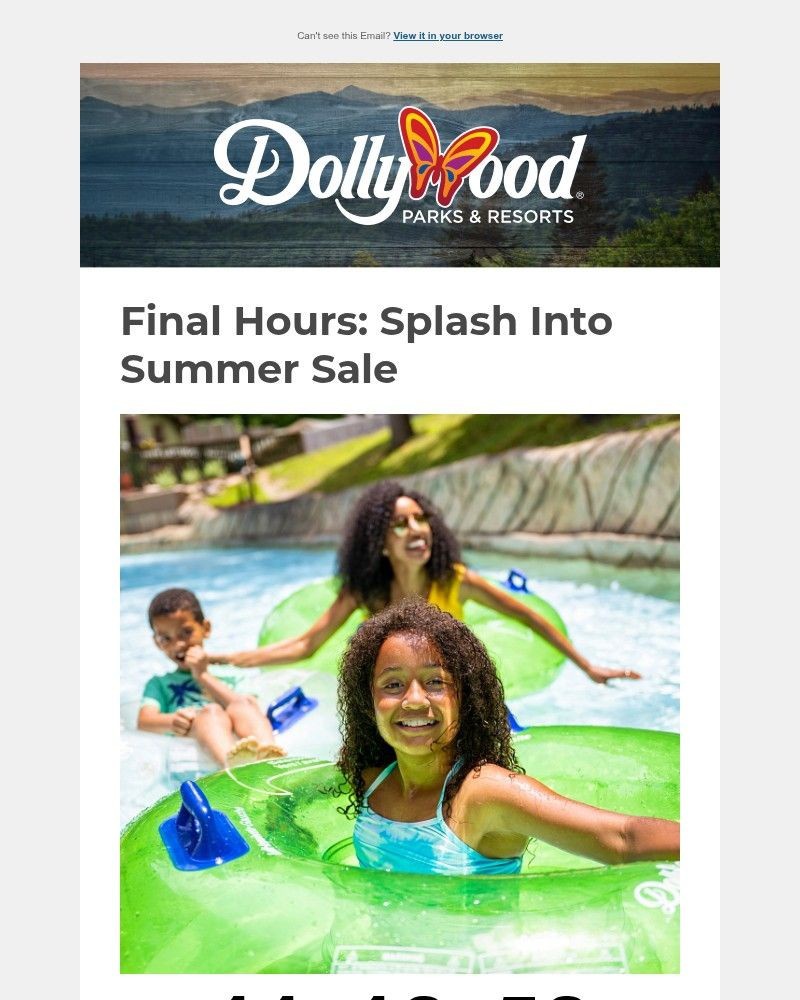 Screenshot of email sent to a Dollywood Newsletter subscriber