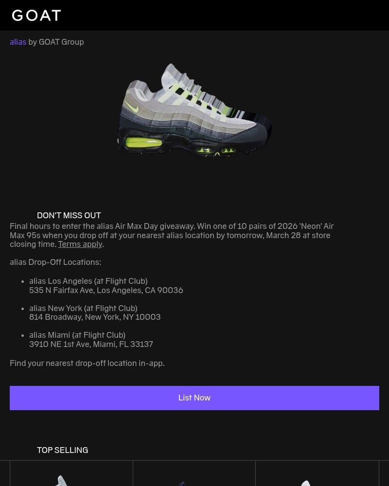 Screenshot of email sent to a Goat Registered user