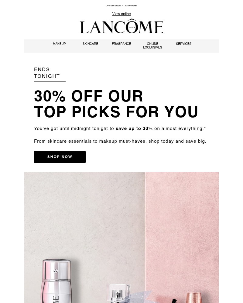 Screenshot of email sent to a Lancôme Newsletter subscriber