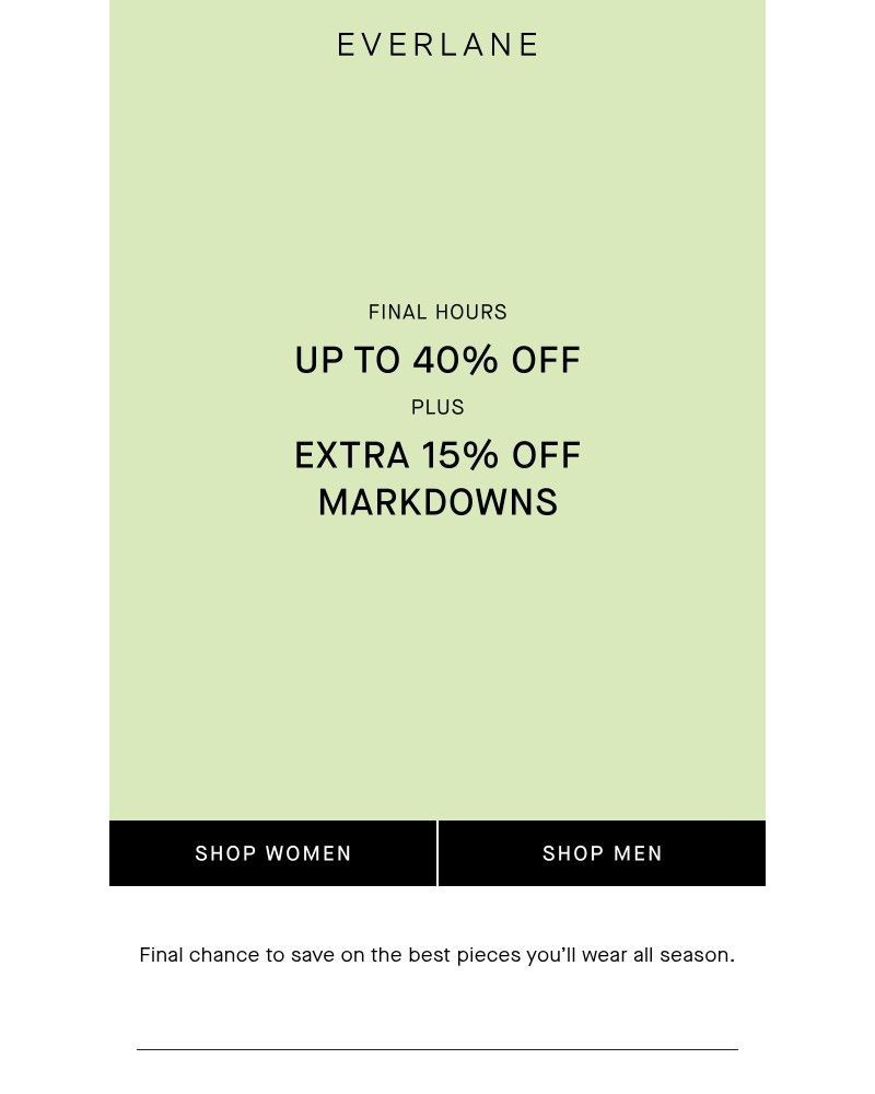 Screenshot of email sent to a Everlane Registered user