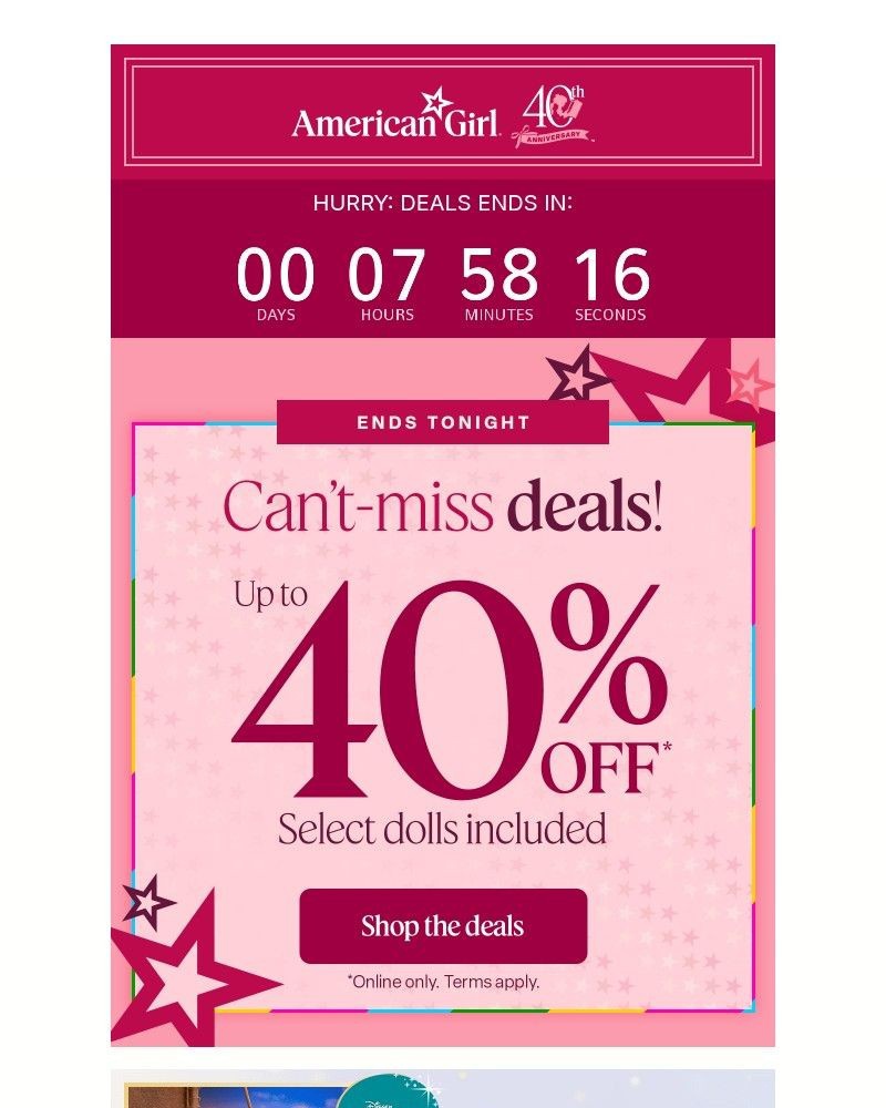 Screenshot of email sent to a American Girl Newsletter subscriber