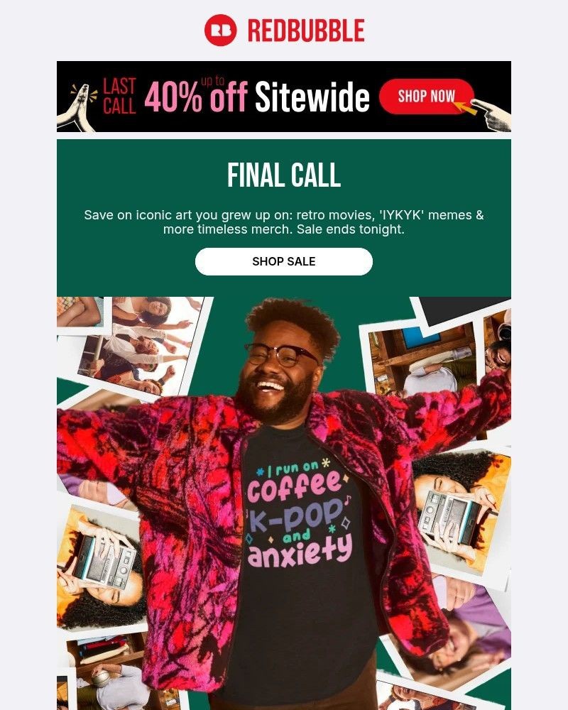 Screenshot of email sent to a Redbubble Newsletter subscriber