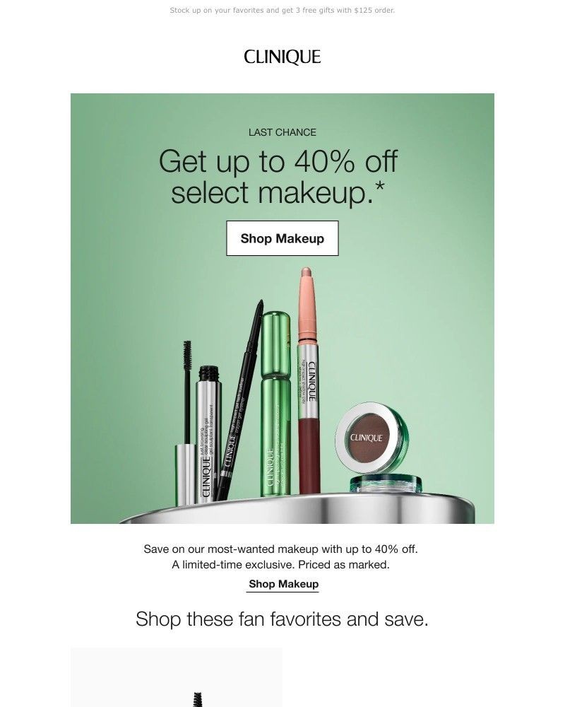 Screenshot of email sent to a Clinique Newsletter subscriber