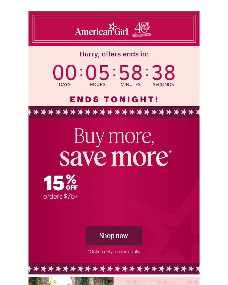 Screenshot of email sent to a American Girl Newsletter subscriber