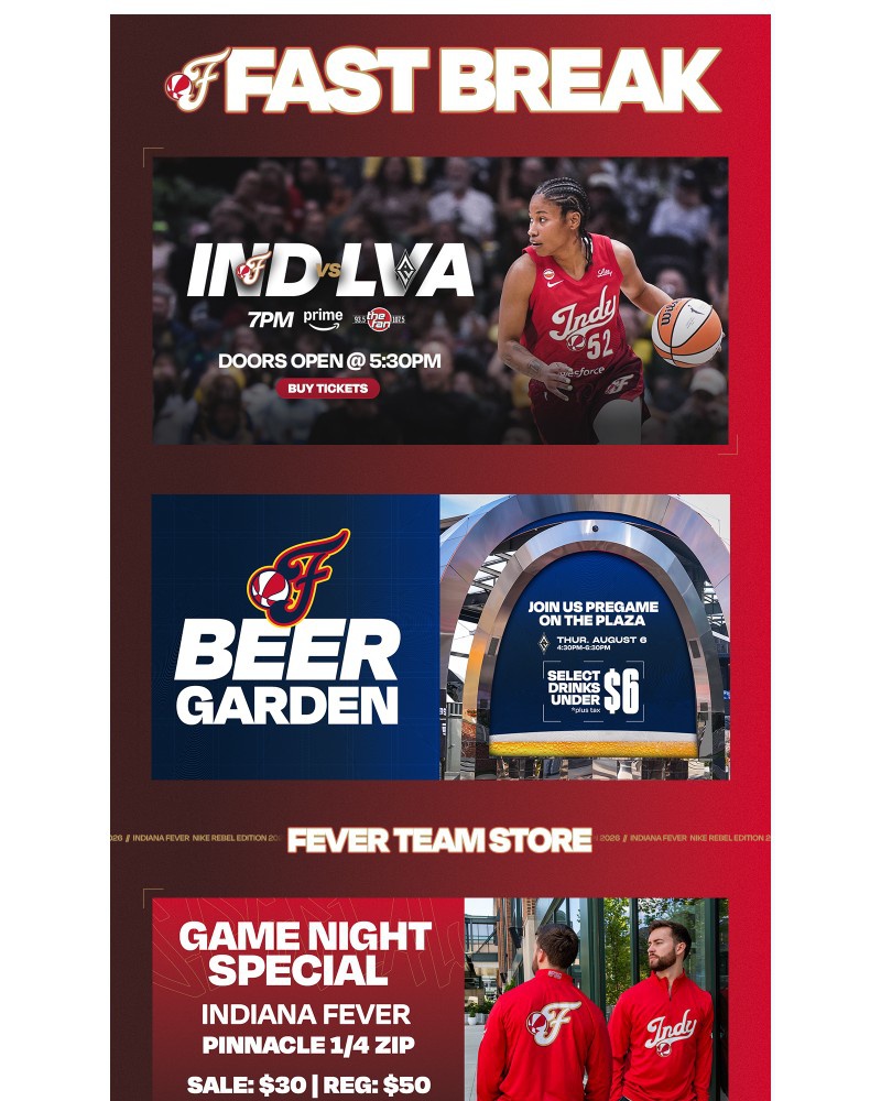 Screenshot of email sent to a Indiana Fever Newsletter subscriber