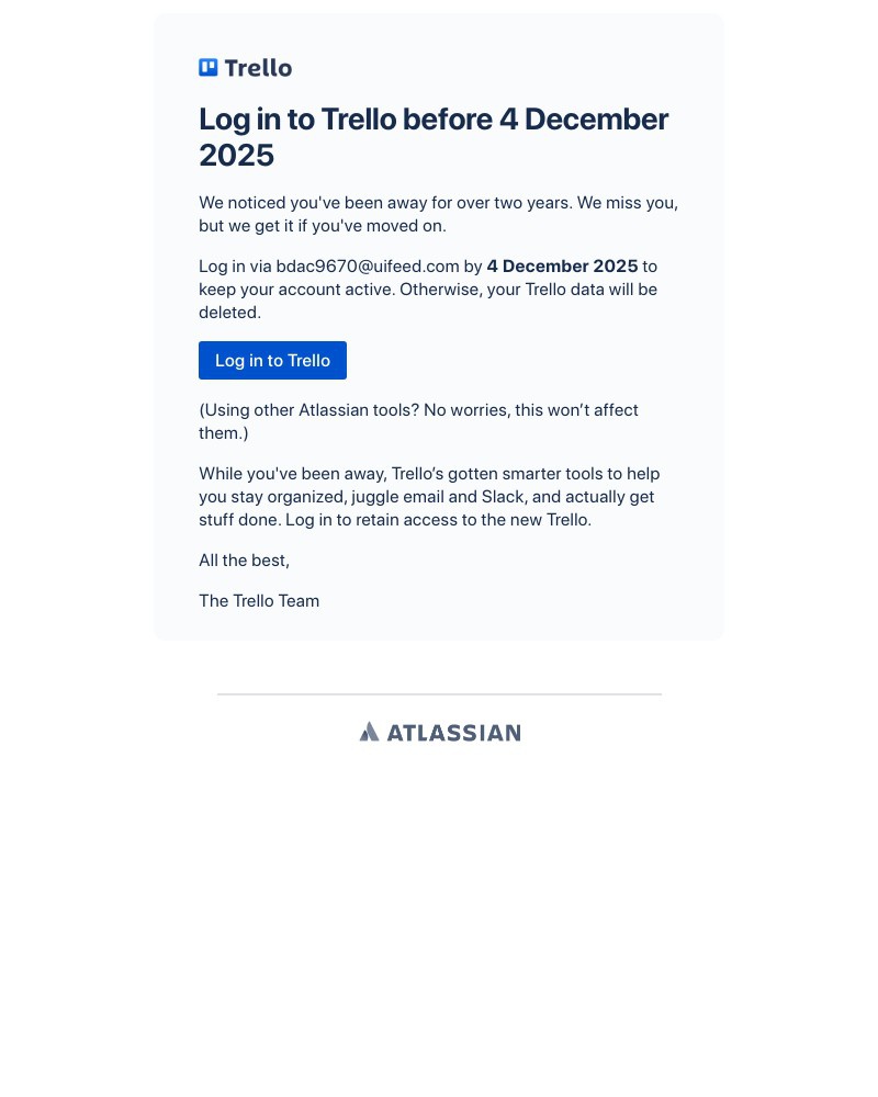 Screenshot of email sent to a Trello Invited user