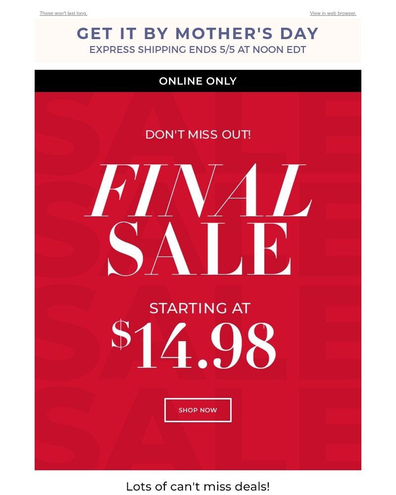 Screenshot of email sent to a Chico’s Newsletter subscriber