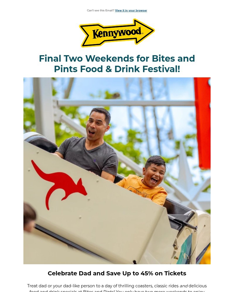 Screenshot of email sent to a Kennywood Newsletter subscriber