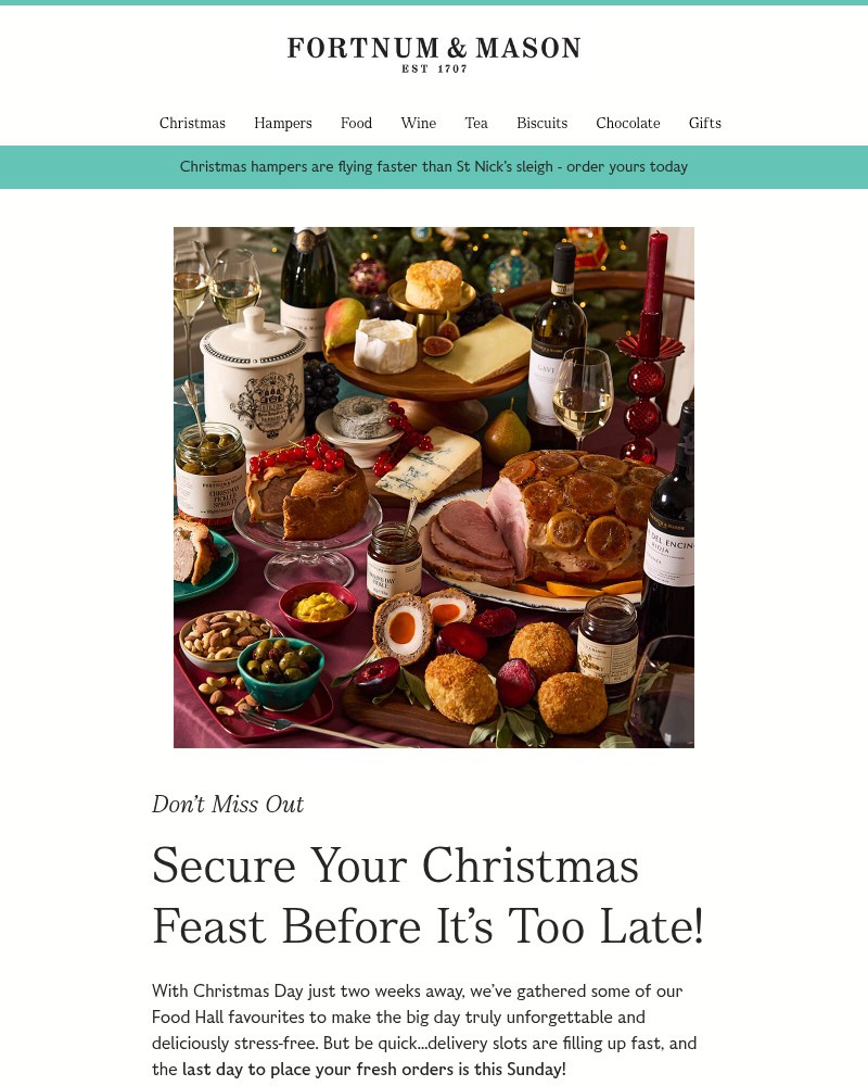 Screenshot of email sent to a Fortnum & Mason Newsletter subscriber
