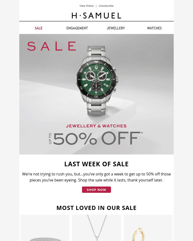 Screenshot of email sent to a H.Samuel Newsletter subscriber