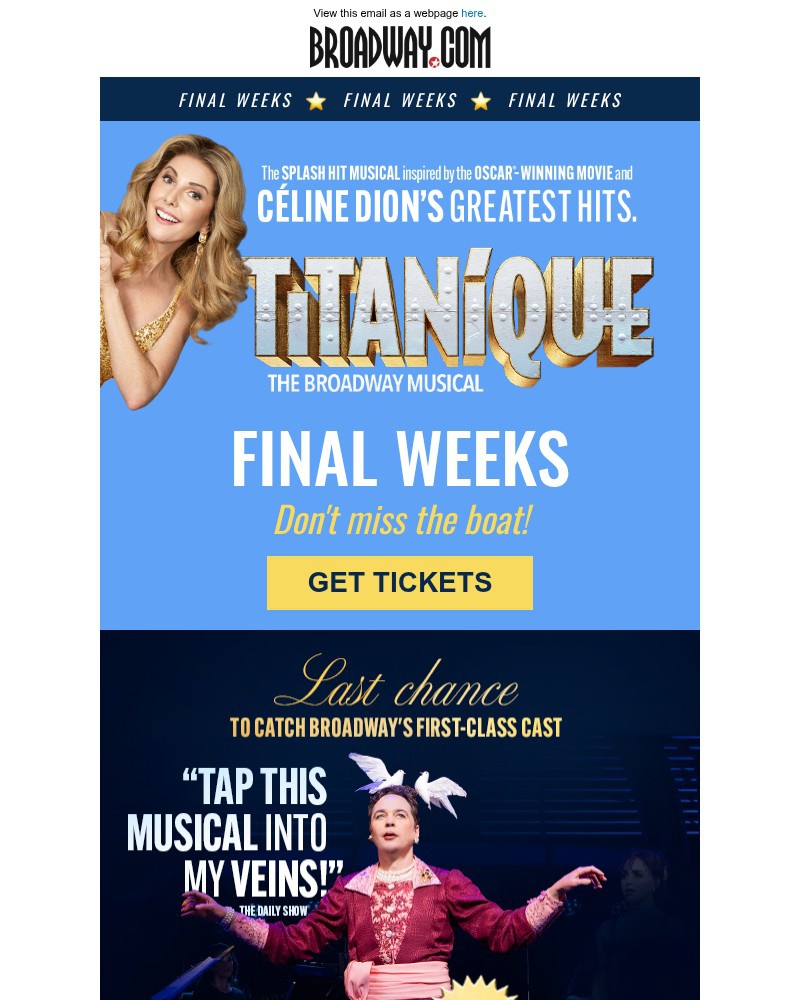 Screenshot of email sent to a Broadway NYC Newsletter subscriber