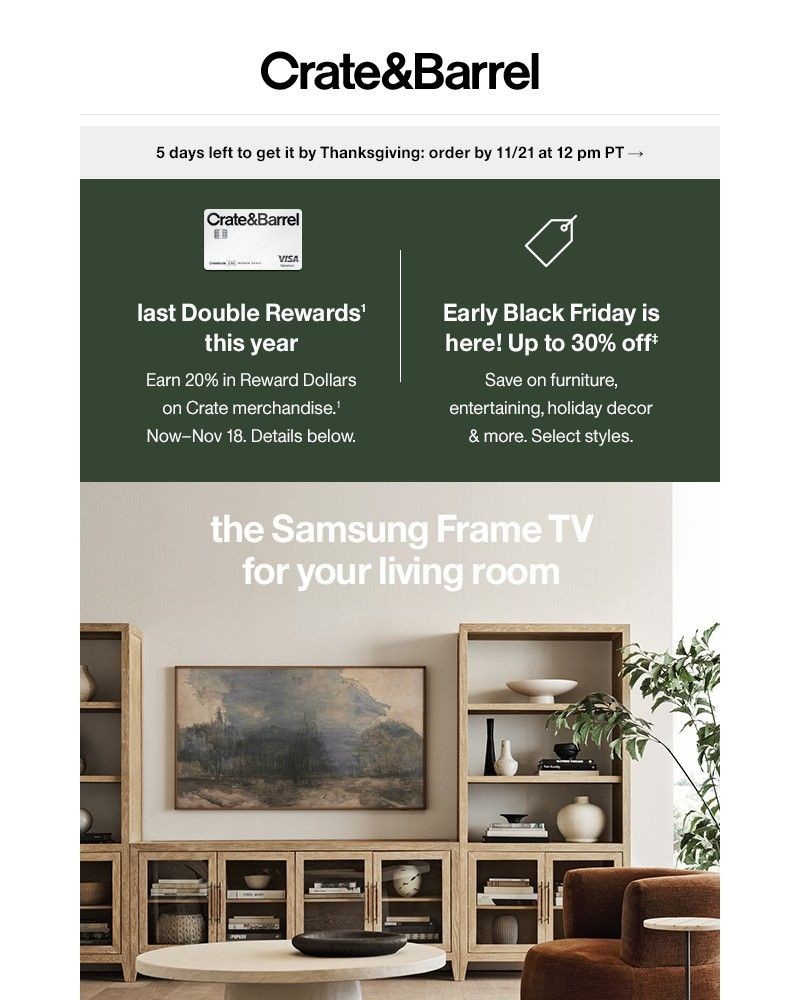 Screenshot of email sent to a Crate & Barrel Newsletter subscriber