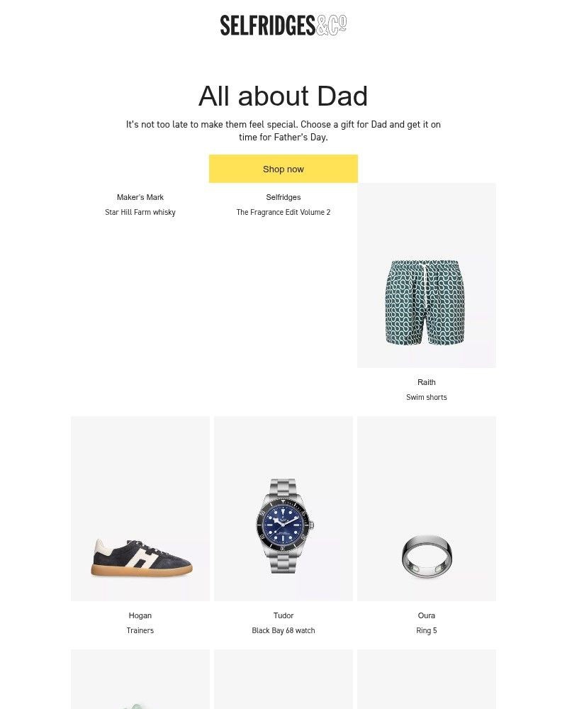 Screenshot of email sent to a Selfridges Newsletter subscriber