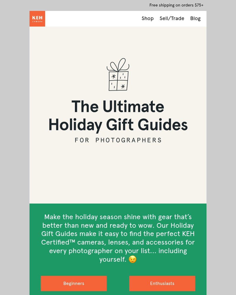 Screenshot of email sent to a KEH Camera Newsletter subscriber