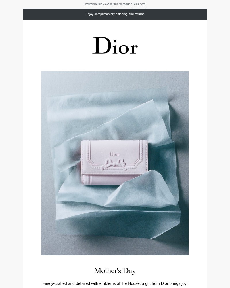 Screenshot of email sent to a Dior Newsletter subscriber