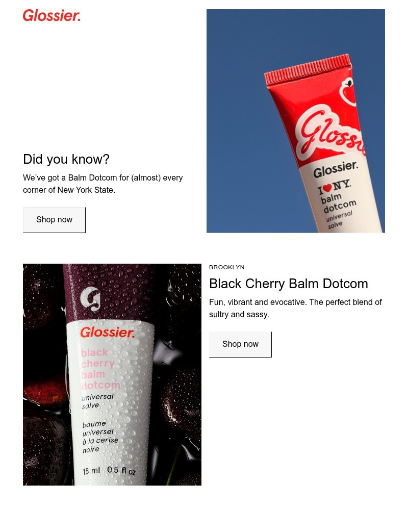 Screenshot of email sent to a Glossier Newsletter subscriber